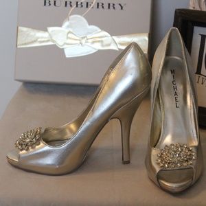 Metallic Gold Open-Toe Pumps